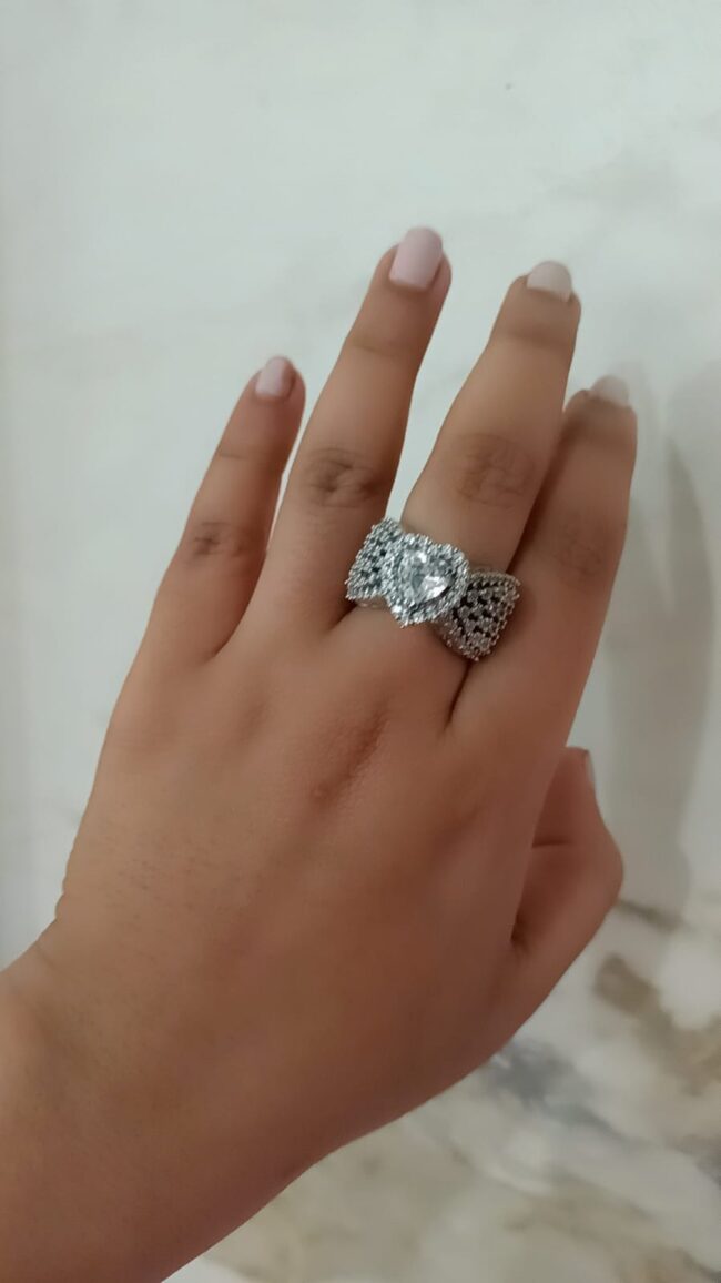 Pure Silver Maharani Designed Solitaire Coctail Ring - Image 2