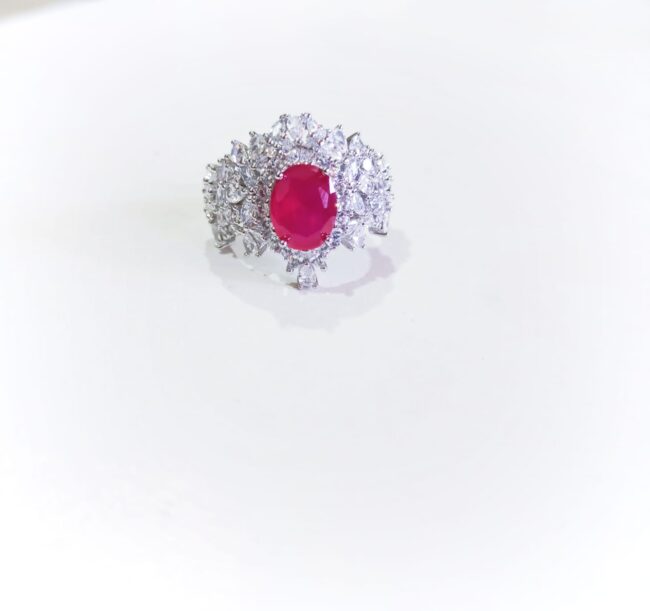 Ruby Stone Solitaire Pure Silver Cocktail Ring - Image 2