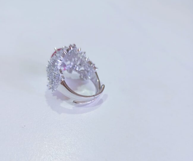 Ruby Stone Solitaire Pure Silver Cocktail Ring - Image 3