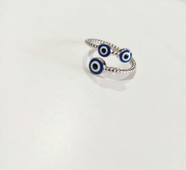 Pure Silver Evil Eye Adjustable Ring - Image 2