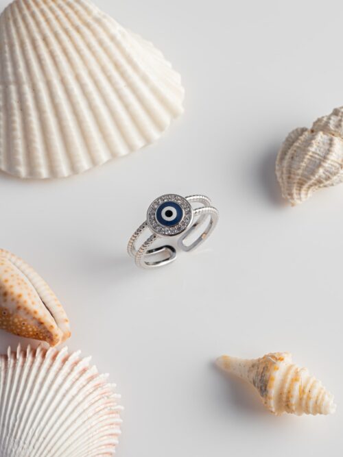 Pure Silver Broad Evil Eye Ring
