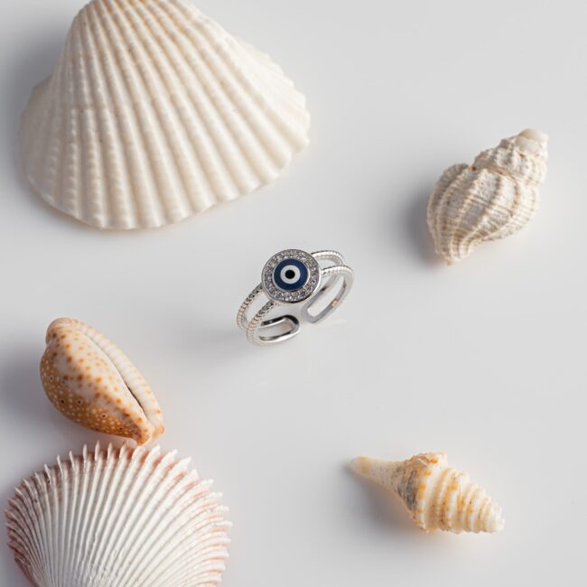 Pure Silver Broad Evil Eye Ring