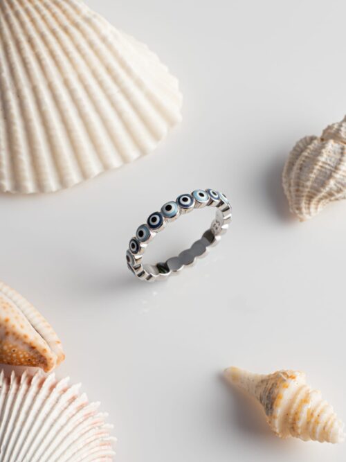 Pure Silver Evil Eye Band Ring