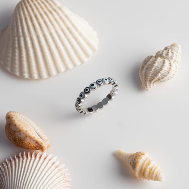 Pure Silver Evil Eye Band Ring