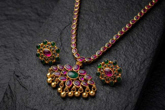 Reversible Ruby Emerald Silver Gold Plated Necklace - Image 4