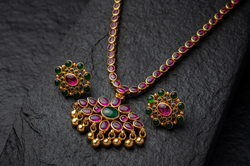 Reversible Ruby Emerald Silver Gold Plated Necklace - Image 3