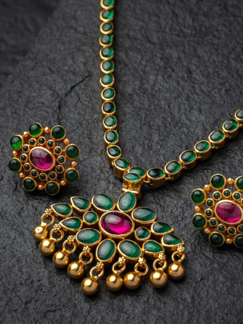 Reversible Ruby Emerald Silver Gold Plated Necklace