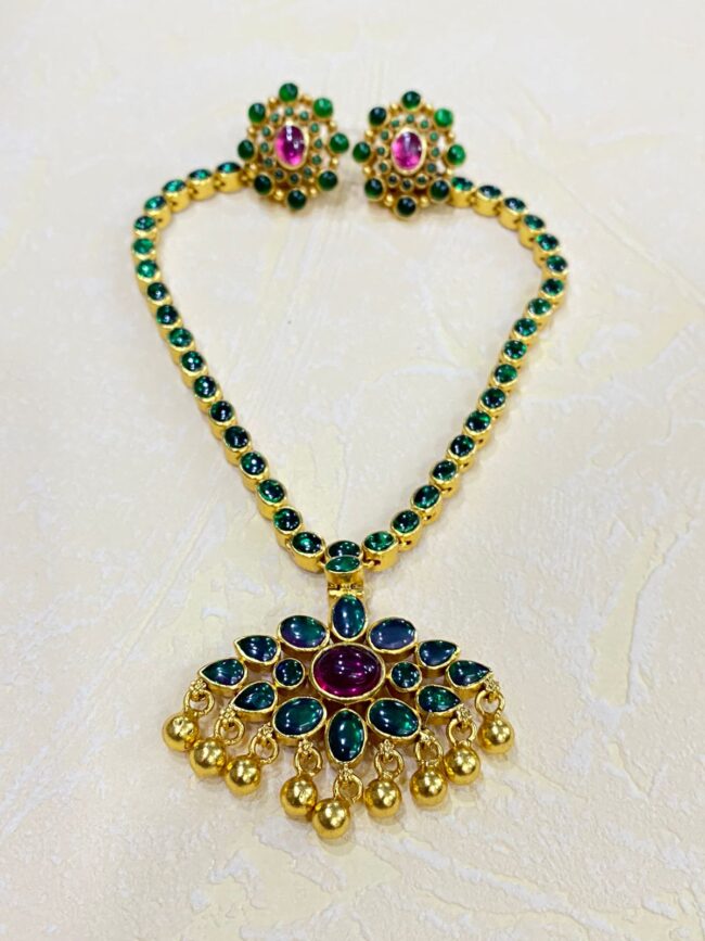 Reversible Ruby Emerald Silver Gold Plated Necklace - Image 5