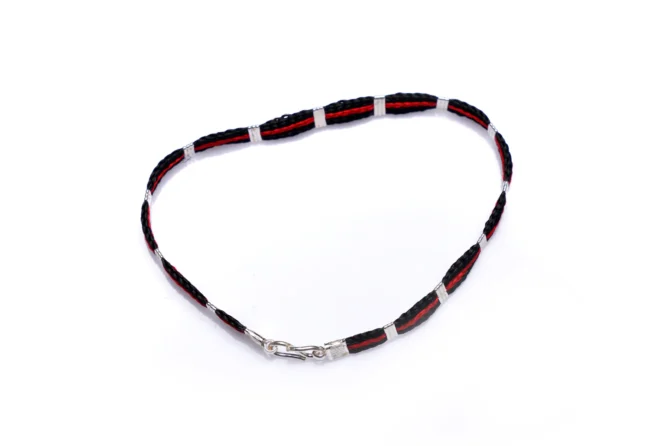 Nazariya Pure Silver Red Black Thread Anklet - Image 2