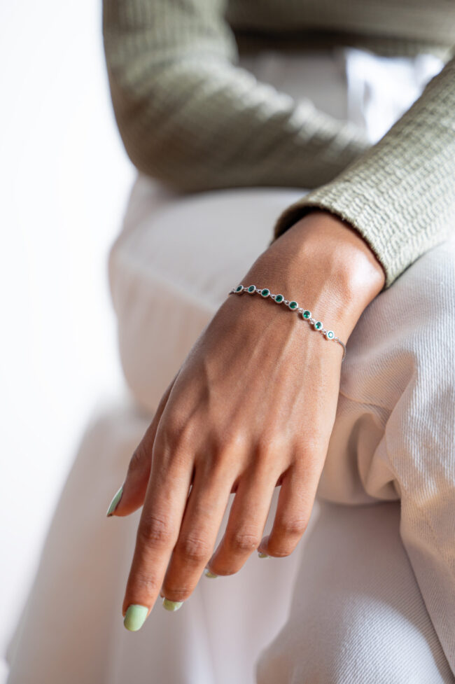 Pure Silver Green Stone Bracelet - Image 2