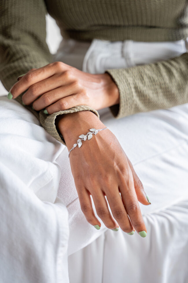 Pure Silver Leaf Design Bracelet - Image 2