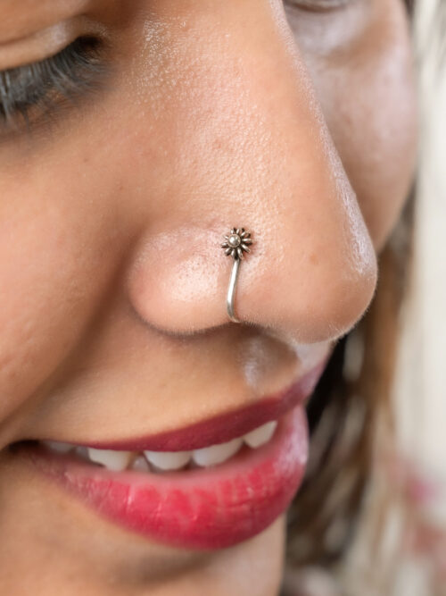 Pure Silver filigree Flower Press Nosepin