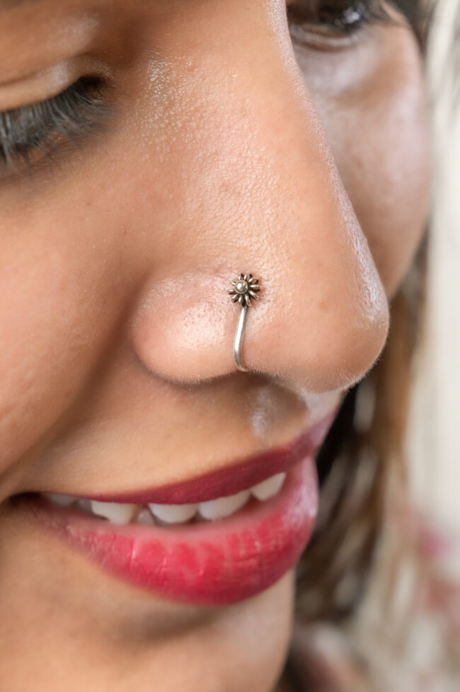 Pure Silver filigree Flower Press Nosepin