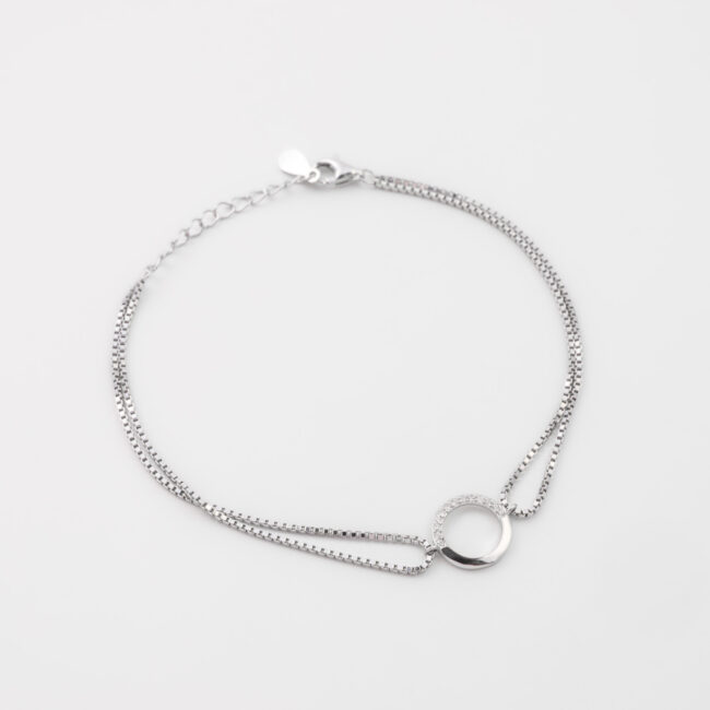 Pure Silver Single Circle Dual Chain Braclet - Image 3