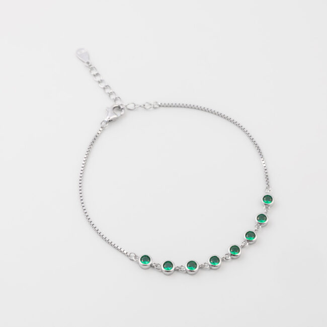 Pure Silver Green Stone Bracelet - Image 3