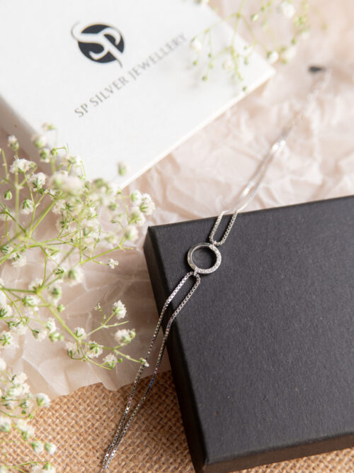 Pure Silver Single Circle Dual Chain Braclet