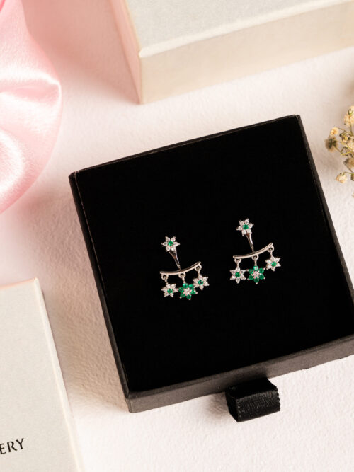 Pure Silver 2 in 1 Green Stone Flower Dangler