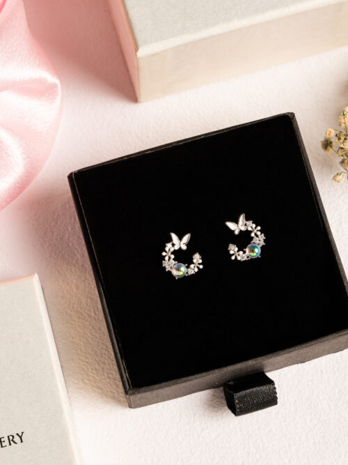 Pure Silver Moon & Star Butterfly Earring