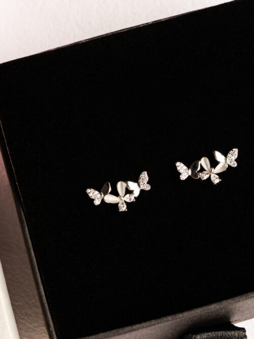 Pure Silver Russian Stone Butterfly Stud