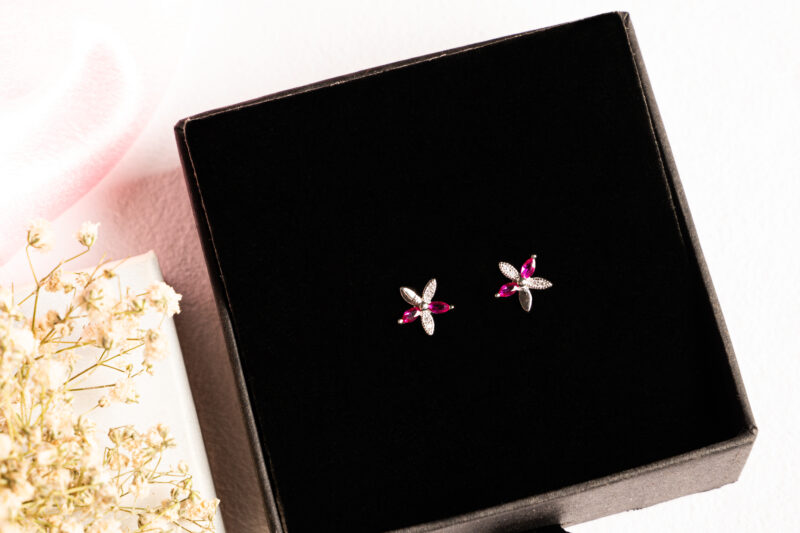 Pure Silver Ruby Stud Earring