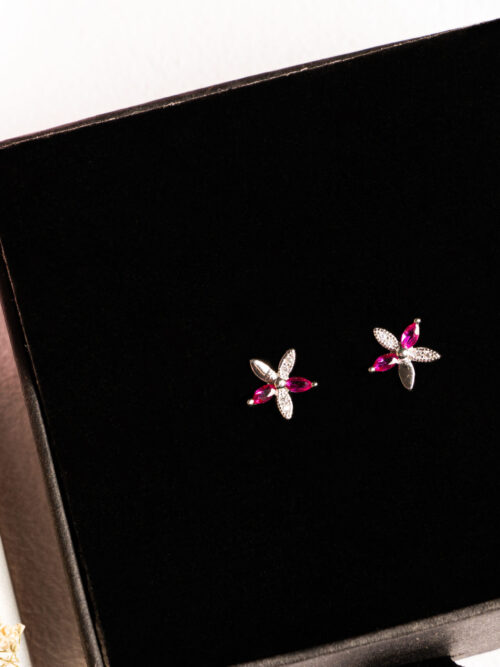 Pure Silver Ruby Stud Earring