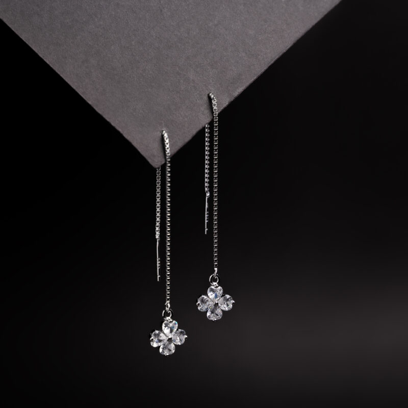 Pure Silver Swing Daga Flower Earring