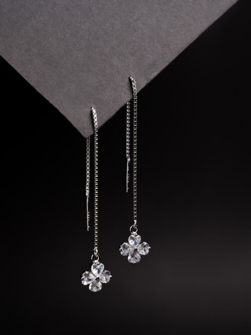 Pure Silver Sui Dhaga Flower Earring