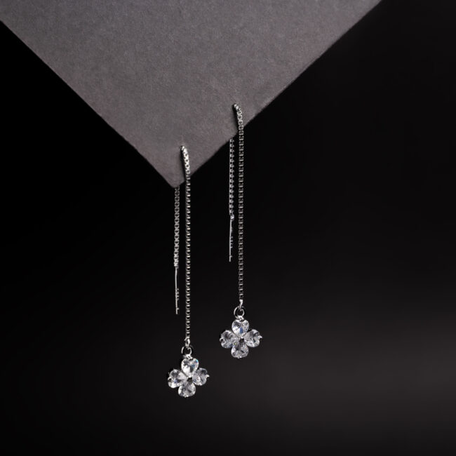 Pure Silver Sui Dhaga Flower Earring