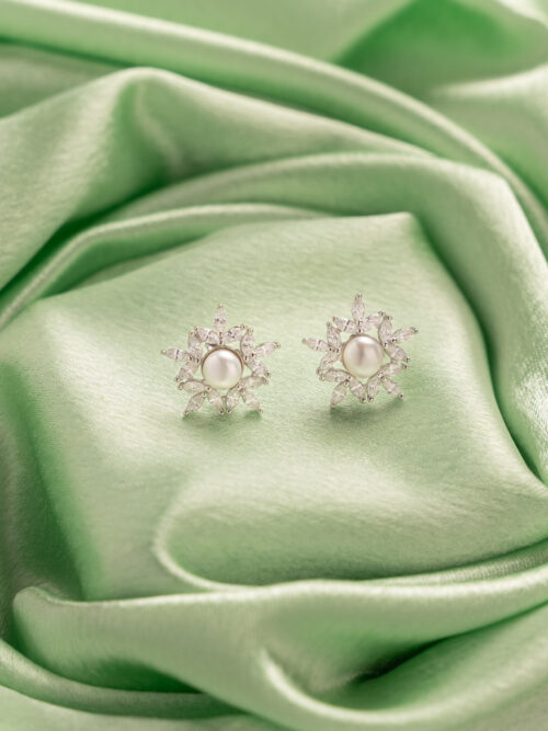 Pure Silver Petal Pearl Earring