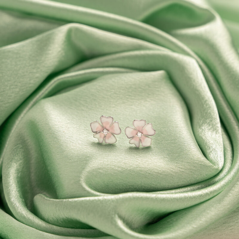 Pure Silver Enamel Flower Earrings