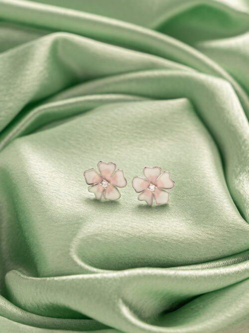 Pure Silver Enamel Flower Earrings