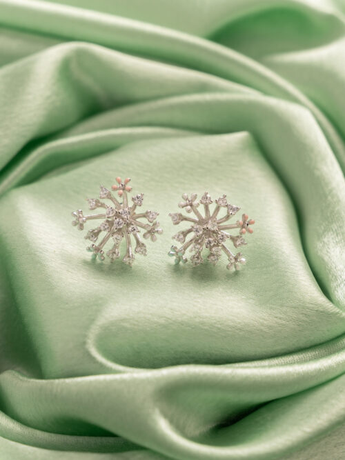 Pure Silver Enamel Paint Flower Bunch Earring