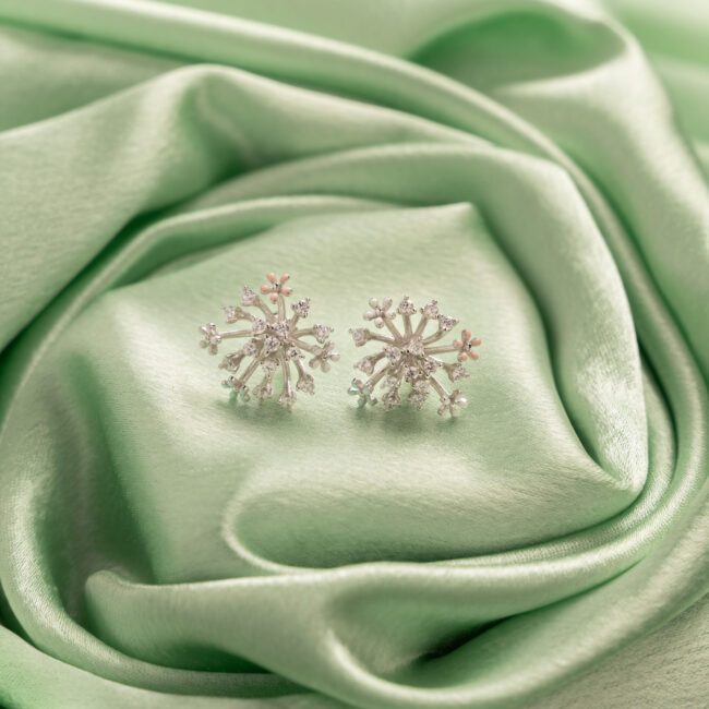 Pure Silver Enamel Paint Flower Bunch Earring