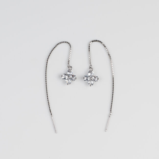 Pure Silver Sui Dhaga Flower Earring - Image 3