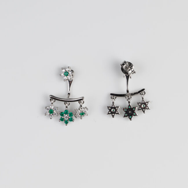 Pure Silver 2 in 1 Green Stone Flower Dangler - Image 3