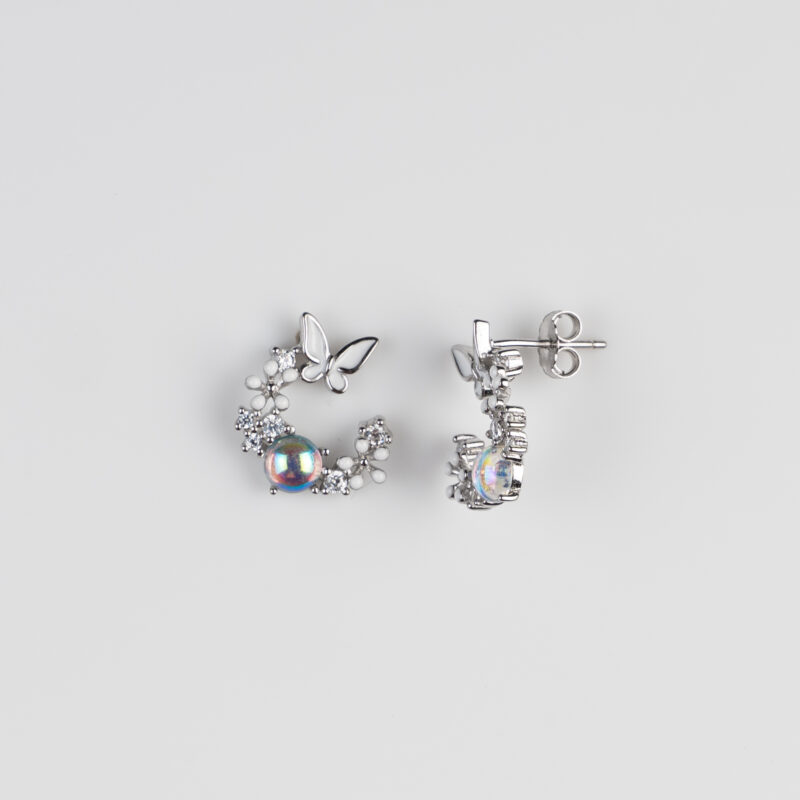 Pure Silver Moon & Star Butterfly Earring - Image 3