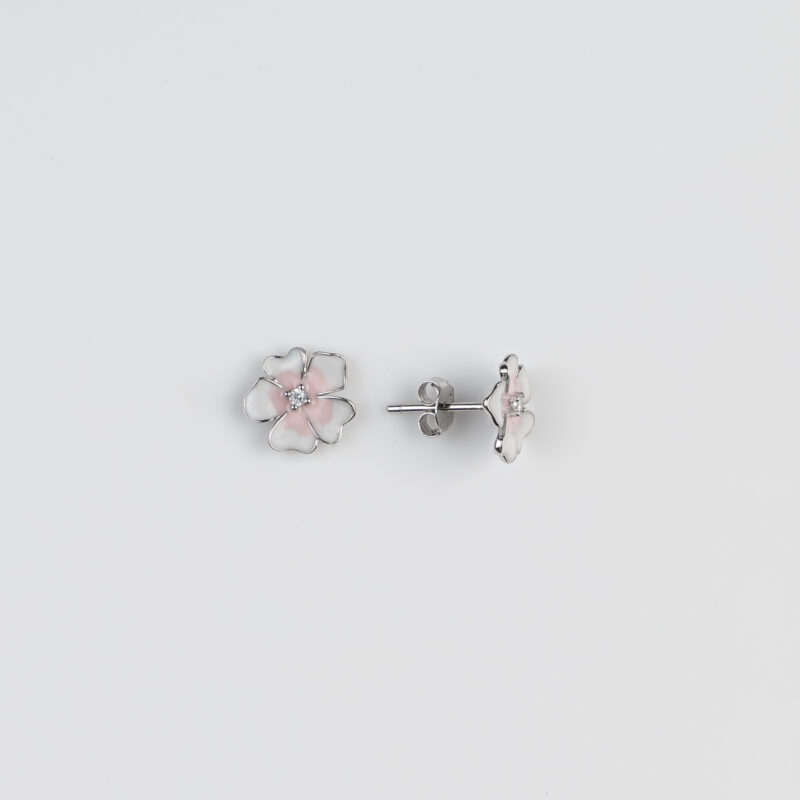 Pure Silver Enamel Flower Earrings - Image 3