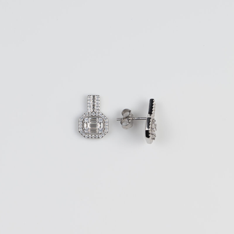 Pure Silver Square Halo Design Earring - Image 3