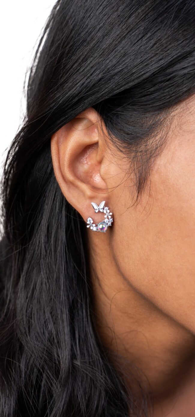 Pure Silver Moon & Star Butterfly Earring - Image 2