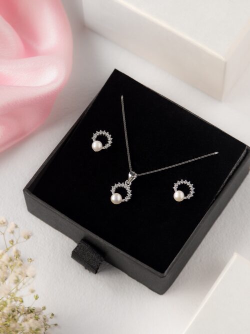Pure Silver Full Moon Pearl Set