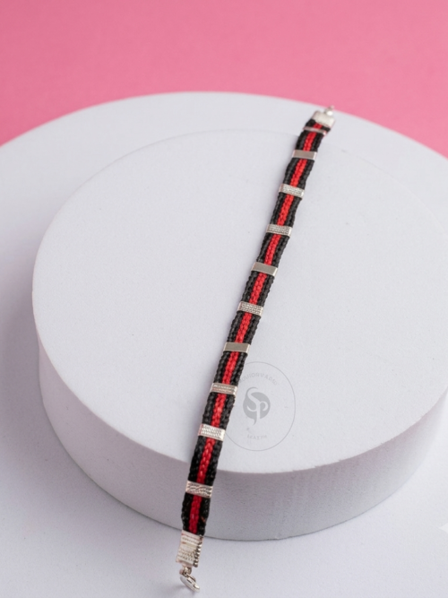 Nazariya Pure Silver Red Black Thread Anklet