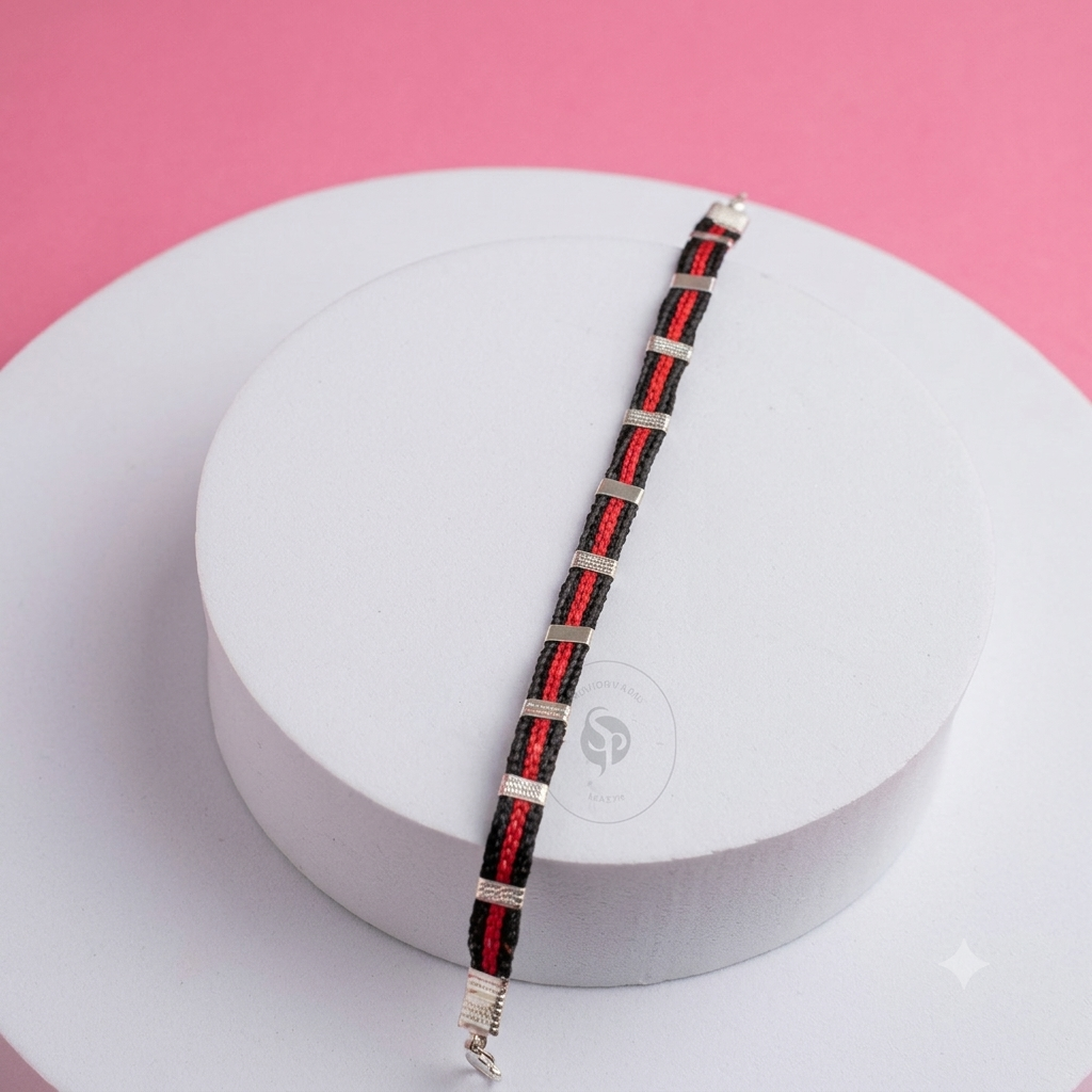 Nazariya Pure Silver Red Black Thread Anklet