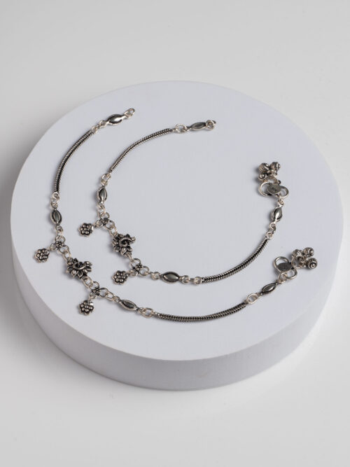 Pure Silver Oxidised Peacock Payal