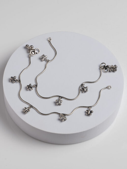 Pure Silver ButterFly Oxidised Payal