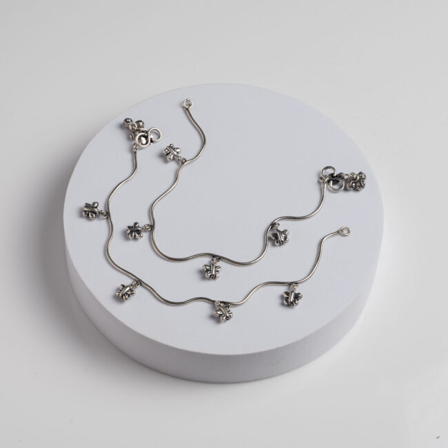 Pure Silver ButterFly Oxidised Payal