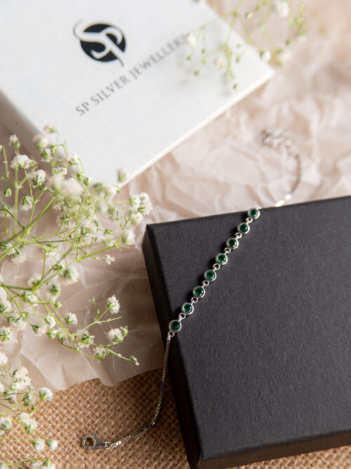 Pure Silver Single Green Stone Anklet