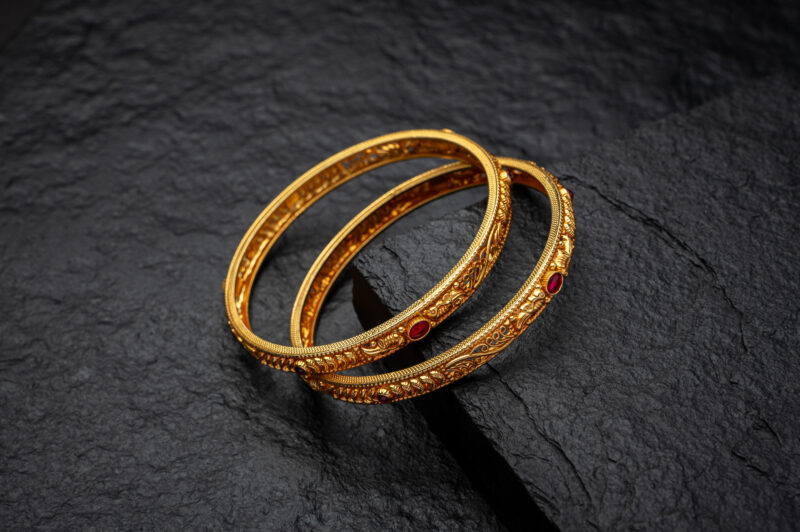 Pure Silver Gold Plated Temple Jewellery Bangle