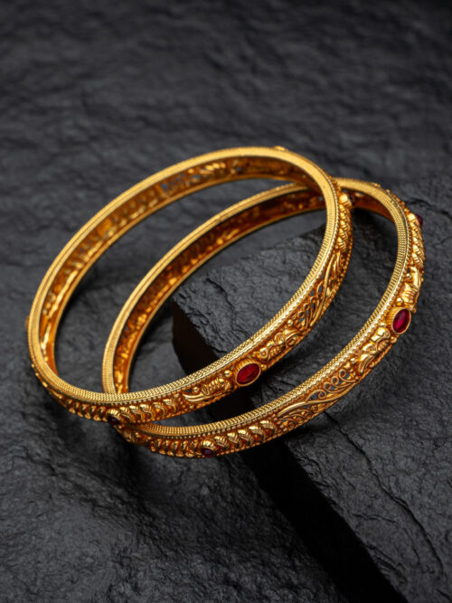 Pure Silver Gold Plated Temple Jewellery Bangle