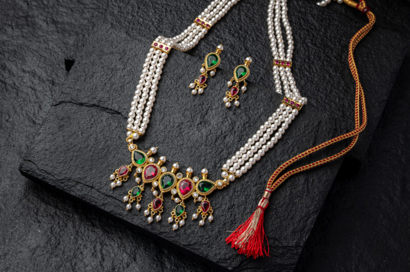 Pure Silver Gold Plated Long  Tanmani  Set