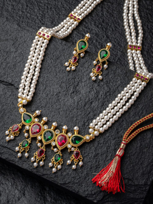 Pure Silver Gold Plated Long  Tanmani  Set